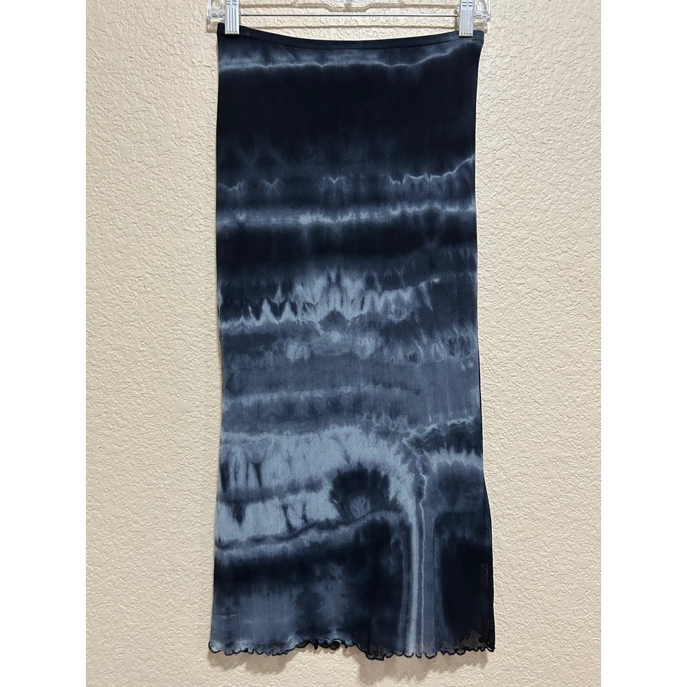 Bebe Small Vintage Tie Dye Mesh Midi Skirt Black Grey Grunge Y2K Lettuce Hem